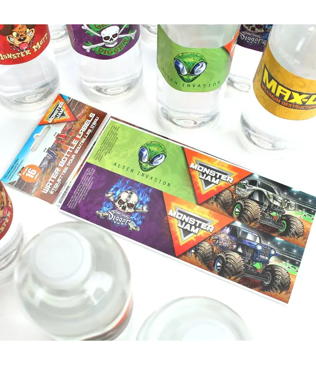 PRIME PARTY Monster Jam Water Bottle Labels - 16 Count