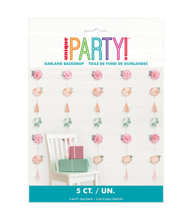 UNIQUE INDUSTRIES INC Flower Garland Backdrop Golden Garden Party - 5 Count