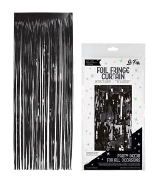 LOFTUS INTERNATIONAL Black Foil Fringe Door Curtain - 3ft X 8ft