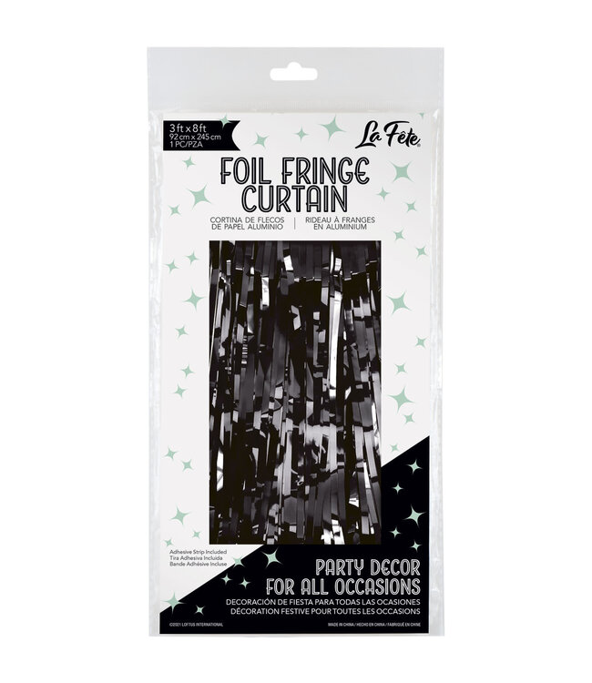 LOFTUS INTERNATIONAL Black Foil Fringe Door Curtain - 3ft X 8ft