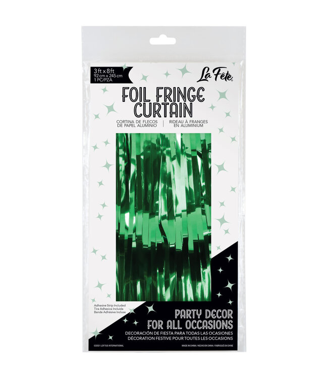 LOFTUS INTERNATIONAL Green Foil Fringe Door Curtain - 3ft X 8ft
