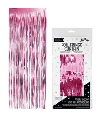 LOFTUS INTERNATIONAL Pink Foil Fringe Door Curtain - 3ft X 8ft