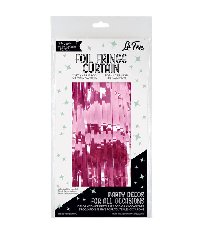 LOFTUS INTERNATIONAL Pink Foil Fringe Door Curtain - 3ft X 8ft