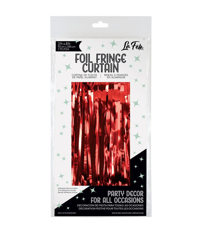 LOFTUS INTERNATIONAL Red Foil Fringe Door Curtain - 3ft X 8ft