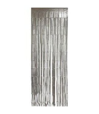 LOFTUS INTERNATIONAL Silver Matte Foil Fringe Door Curtain - 3ft X 8ft