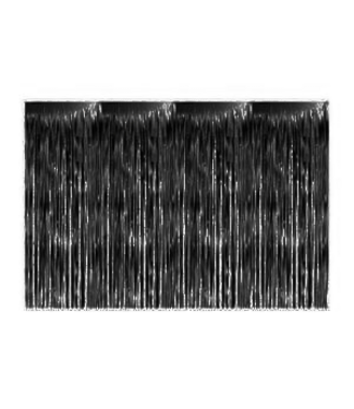 LOFTUS INTERNATIONAL Black Jumbo Foil Fringe Door Curtain - 12ft X 8ft