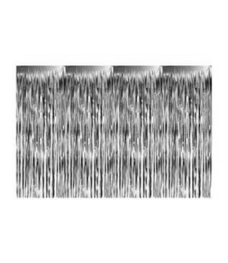 LOFTUS INTERNATIONAL Silver Jumbo Foil Fringe Door Curtain - 12ft X 8ft