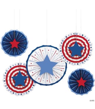 UNIQUE INDUSTRIES INC Red White and Blue Paper Fans with Stars - 5ct