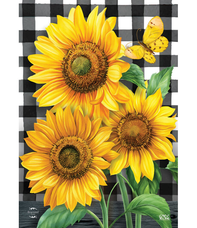 BRIARWOOD LANE Checkered Sunflowers Summer Garden Flag