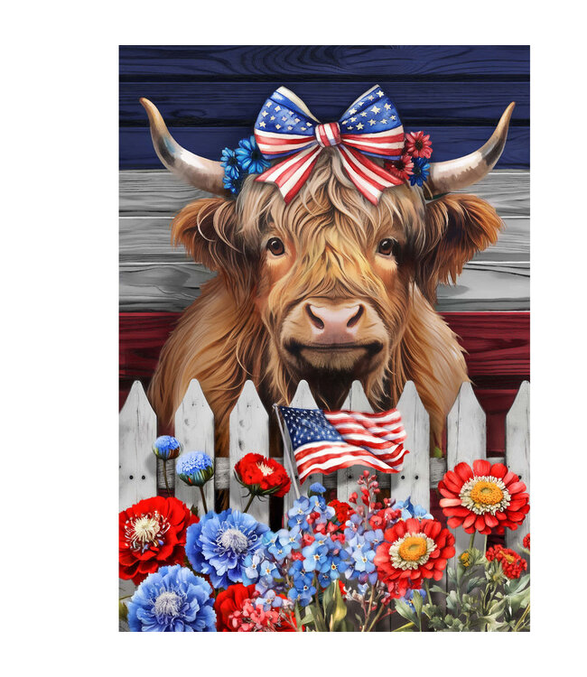 BRIARWOOD LANE Patriotic Highland Cow Garden Flag