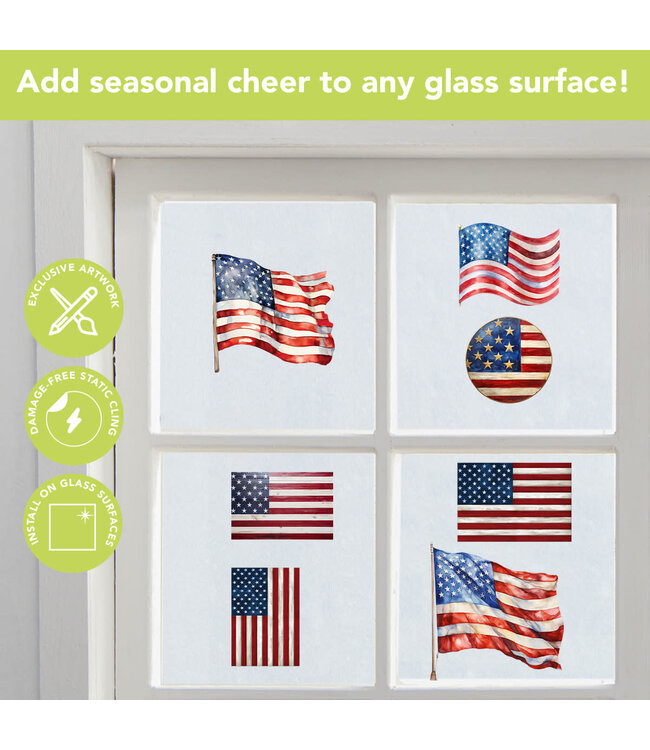 BRIARWOOD LANE Wooden American Flag Window Clings