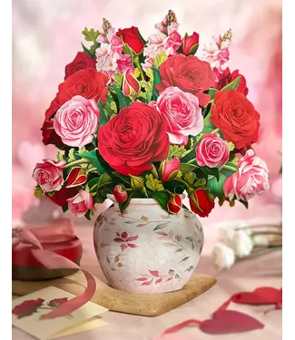 Fresh Cut Paper Blooming Roses Pop Up Flower Bouquet