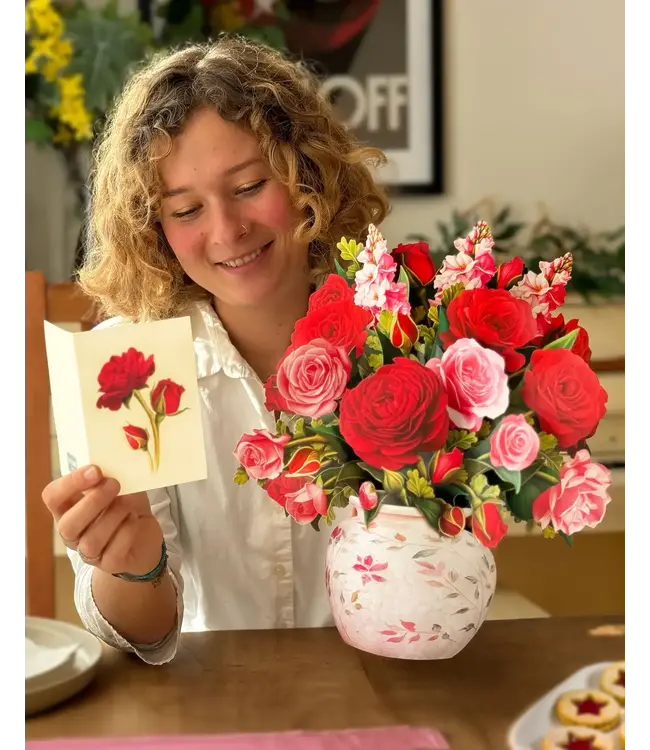Fresh Cut Paper Blooming Roses Pop Up Flower Bouquet