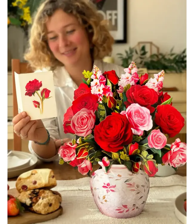 Fresh Cut Paper Blooming Roses Pop Up Flower Bouquet