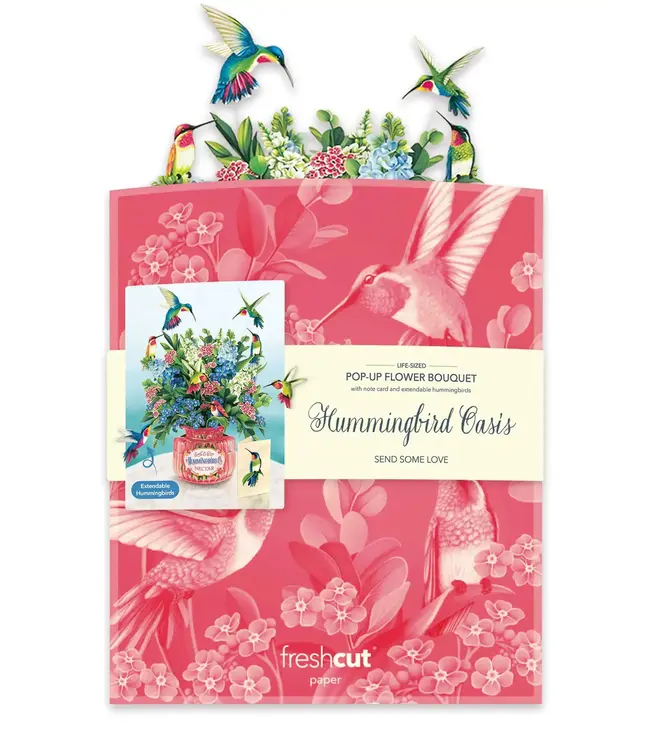 Fresh Cut Paper Hummingbird Oasis Pop Up Flower Bouquet