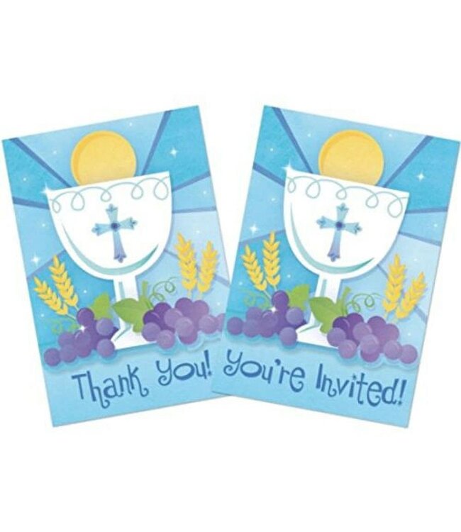 Amscan First Communion Blue Invitations & Thank You - 20 Count