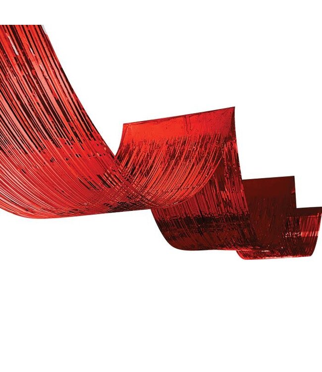BEISTLE 1-Ply Metallic Fringe Ceiling Curtain-Red