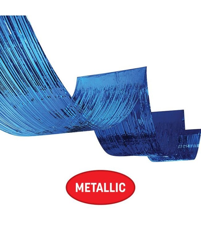 BEISTLE 1-Ply Metallic Fringe Ceiling Curtain-Blue