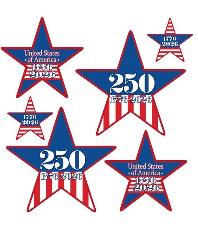 BEISTLE 6CT STAR CUTOUTS 250 YEARS