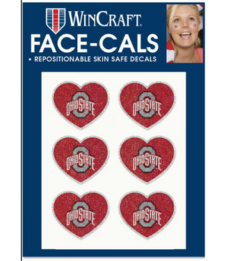 WINCRAFT 6CT FACE-CALS GLITTER HEARTS OHIO STATE