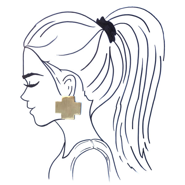 Ink + Alloy Brass Earrings | Large Solid Cross