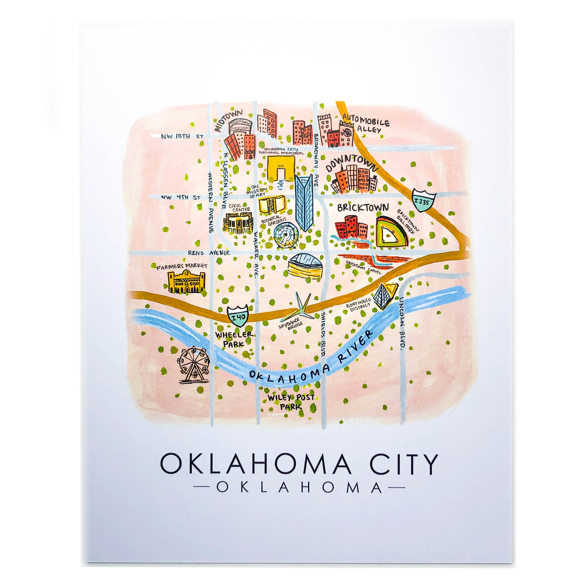 Art Print OKC Map 8x10 PLENTY Mercantile & Event Venue