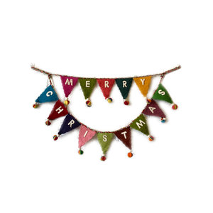 Creative Co-Op Banner Pennant Flags | 2-Tier Merry Christmas Multicolor | 30"