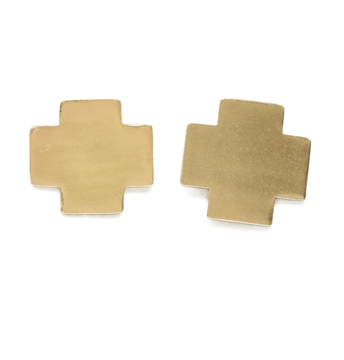 Brass Earrings | Small Solid Cross