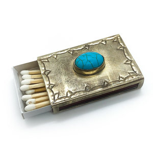 J. Alexander Rustic Silver Matchbox Cover w/Turquoise Stone | Stamped Silver