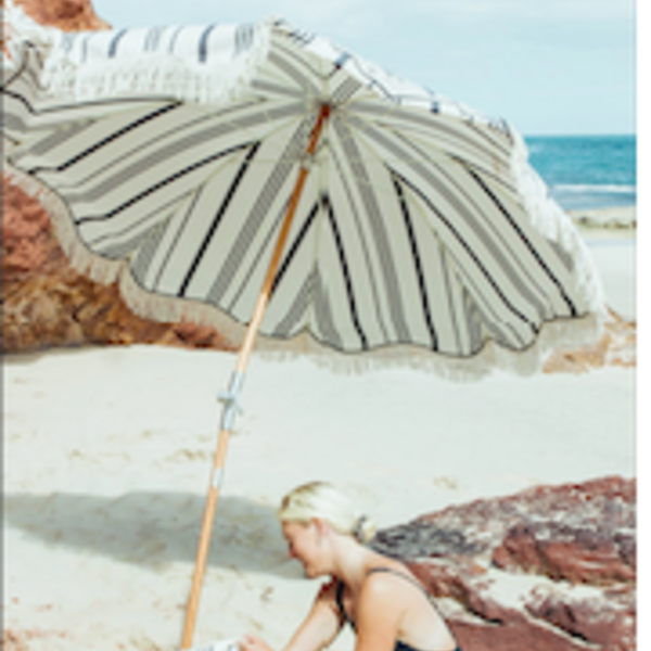 Business & Pleasure Beach Umbrella | Vintage Black Stripe