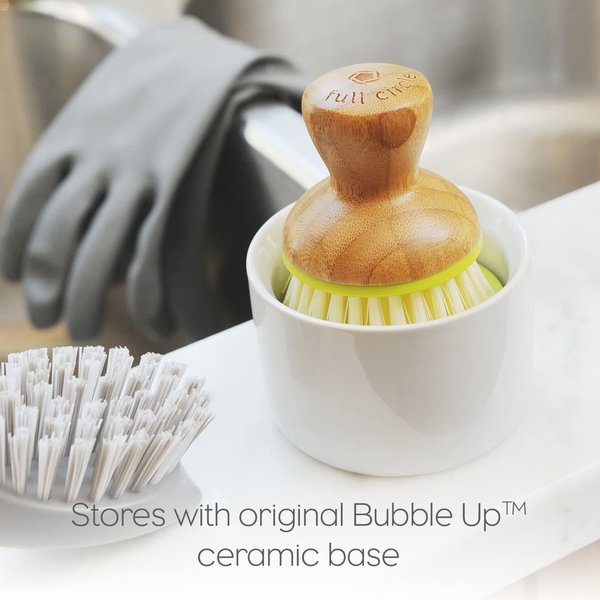 Full Circle Home Ceramic Dish + Brush | White/Green
