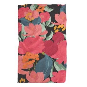 Geometry House Microfiber Tea Towel | Pink Florals on Black