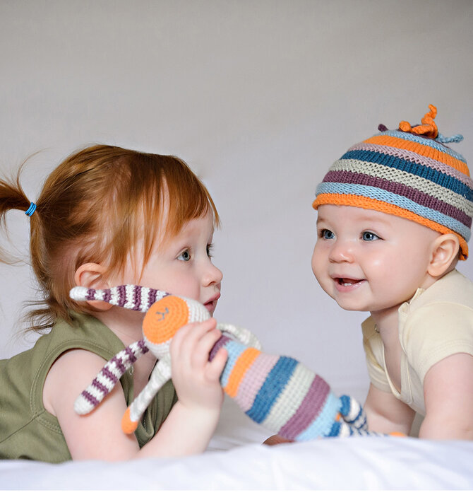 Crochet Rattle | Organic Rainbow Bunny