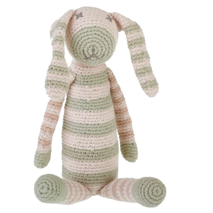 Pebble Crochet Rattle Toy | Organic Pastel Teal Bunny