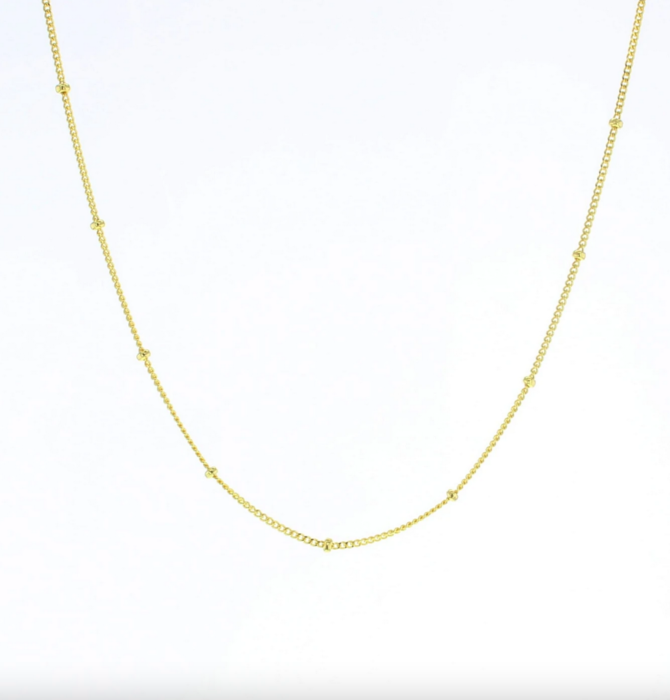 Necklace | 16" Beaded Curb Chain | Gold Vermeil
