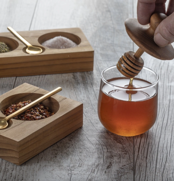 Honey Jar | Mini | Teak & Glass