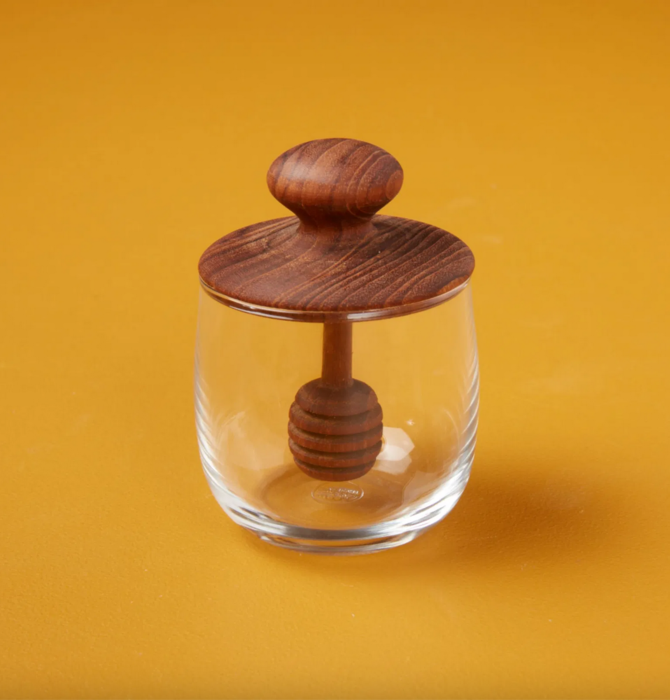 Honey Jar | Mini | Teak & Glass