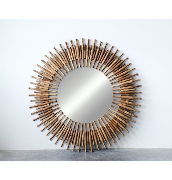 Mirror | Found Wood Roti Pins | 48" Dia