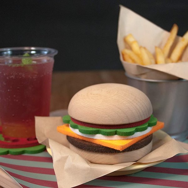 Beyond123 CP8082 Burger Set-a Creative Novelty with a Practical use-5 Coaster Pieces with Solid Wooden Rack Holder Large Multi Beyond123 CP8082 Burger Set-a Creative Novelty with a Practical use-5 Coaster Pieces with Solid Wooden Rack Holder Large Multi