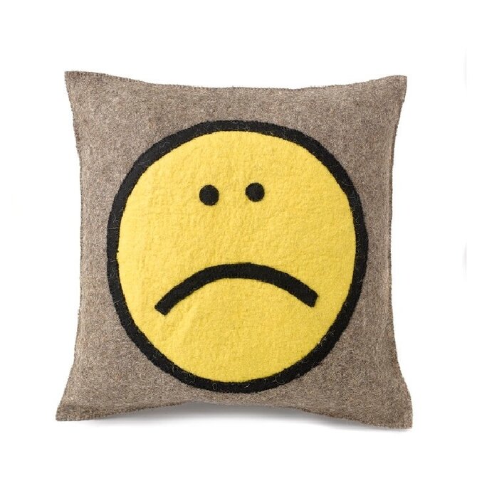 Pillow | Hand Felted Wool | Happy/Sad Face