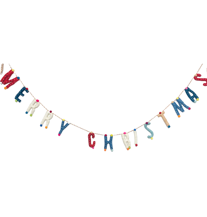 Garland | Merry Christmas | Rounded Letters + Stitching