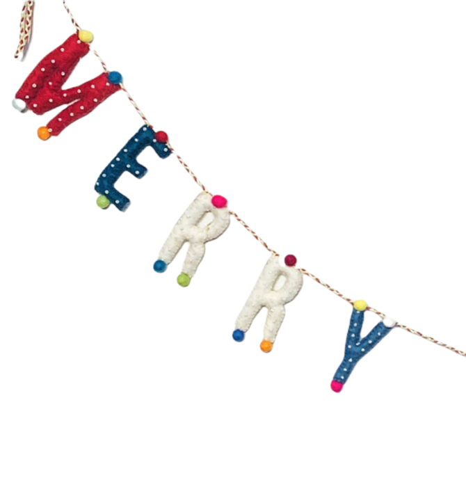 Garland | Merry Christmas | Rounded Letters + Stitching