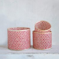 Creative Co-Op Basket | Red+Brown Bamboo