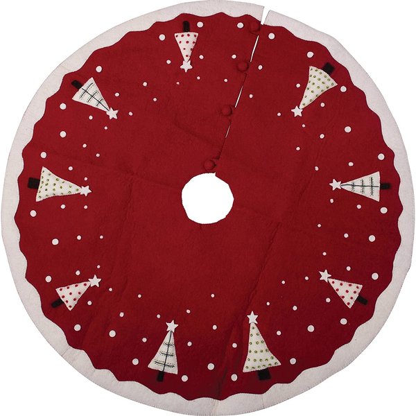 Creative Co-Op Tree Skirt | 48" | Red & White Appliqued Trees