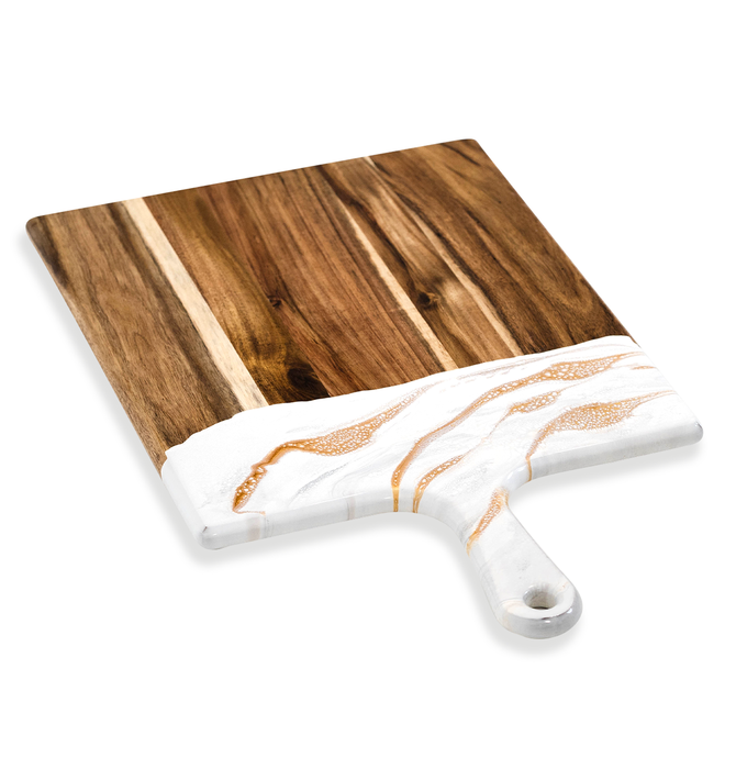 Cheeseboard | Acacia & Resin | White + Grey + Gold