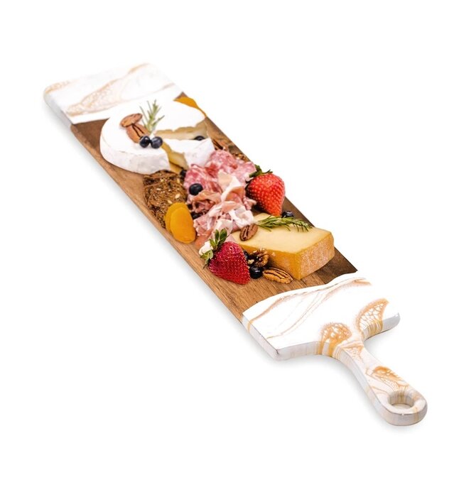 Cheeseboard | Acacia + Resin | White+Grey+Gold | Baguette