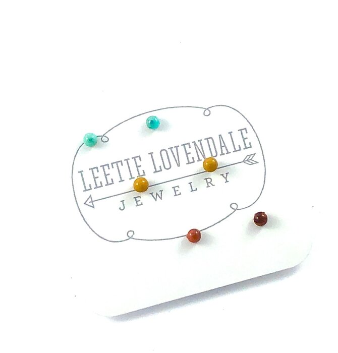 Earrings | Tiny Lucite Stud Set | Teal & Terracotta Coral