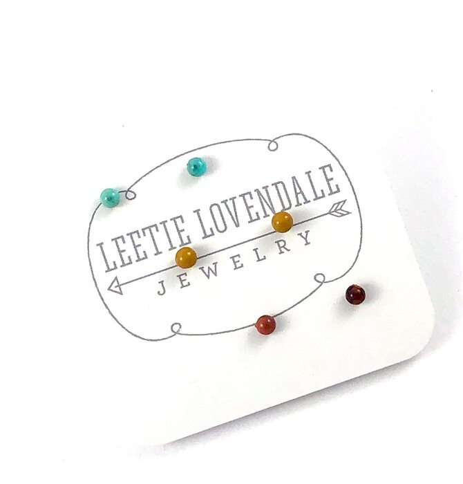 Earrings | Tiny Lucite Stud Set | Teal & Terracotta Coral
