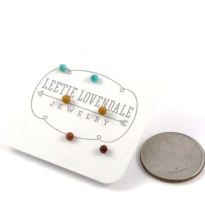 Earrings | Tiny Lucite Stud Set | Teal & Terracotta Coral