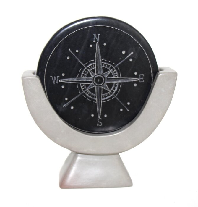 Compass Soapstone Sculpture | Gray Stone